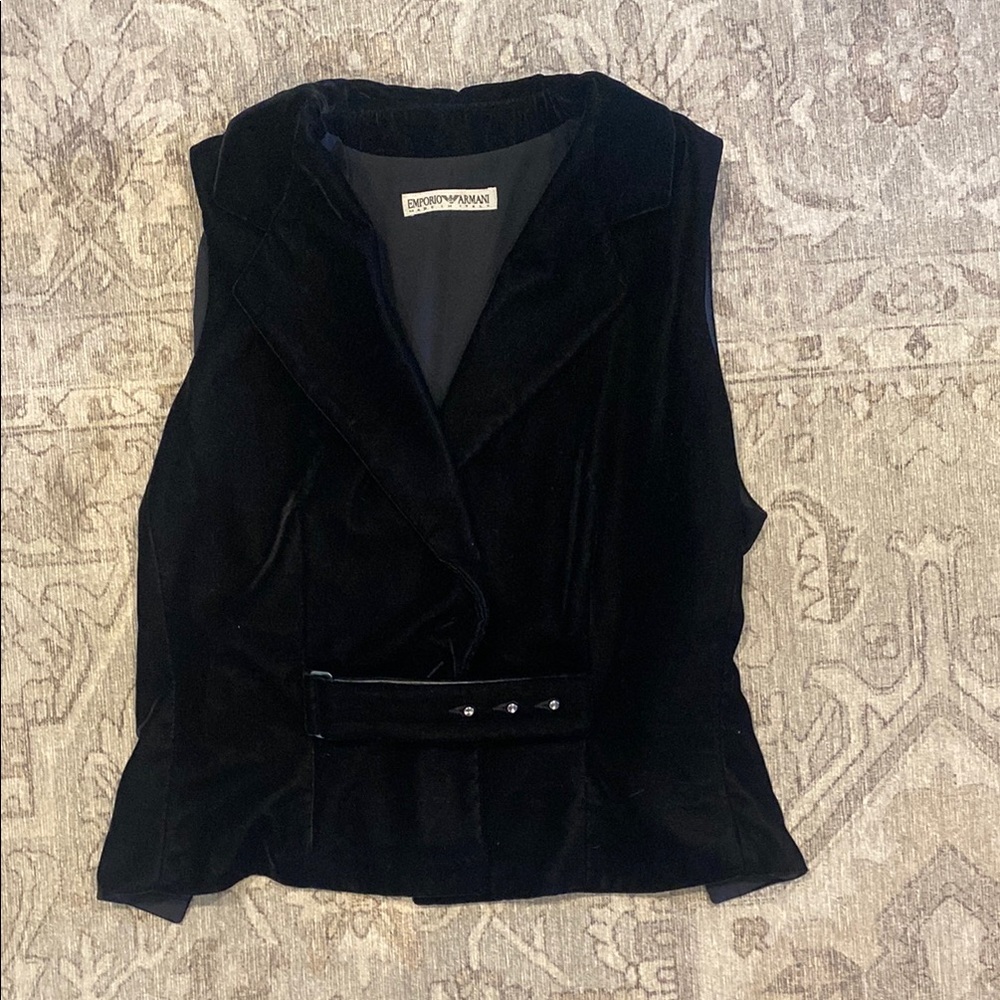 Emporio Armani Black Velvet Vest with Button Detail